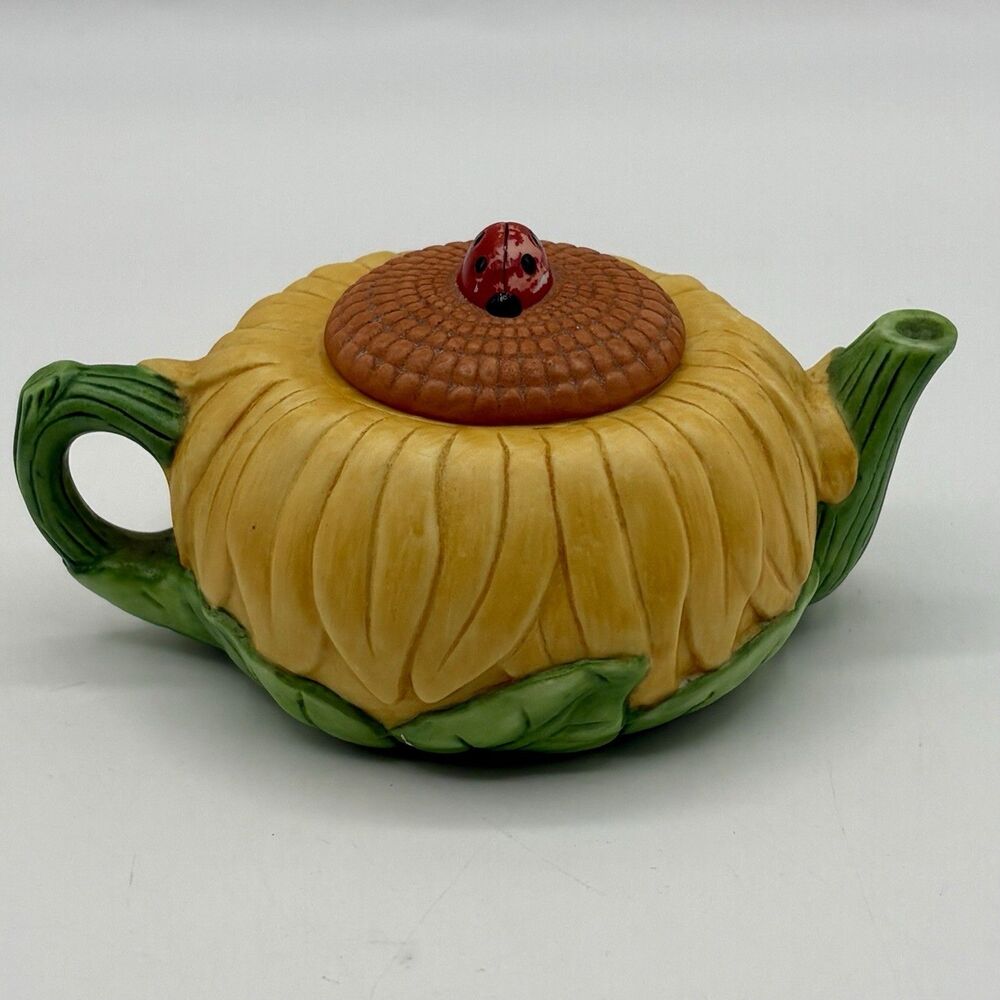 Avon Seasons Harvest 1995 Miniature Ceramic Teapot Sunflower With Ladybug